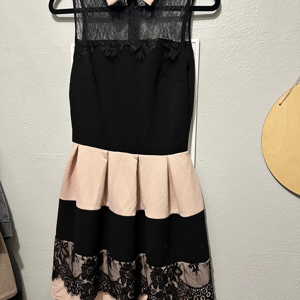 Elegant Black and Pink Women Lace Millennial Pink Strip Dress